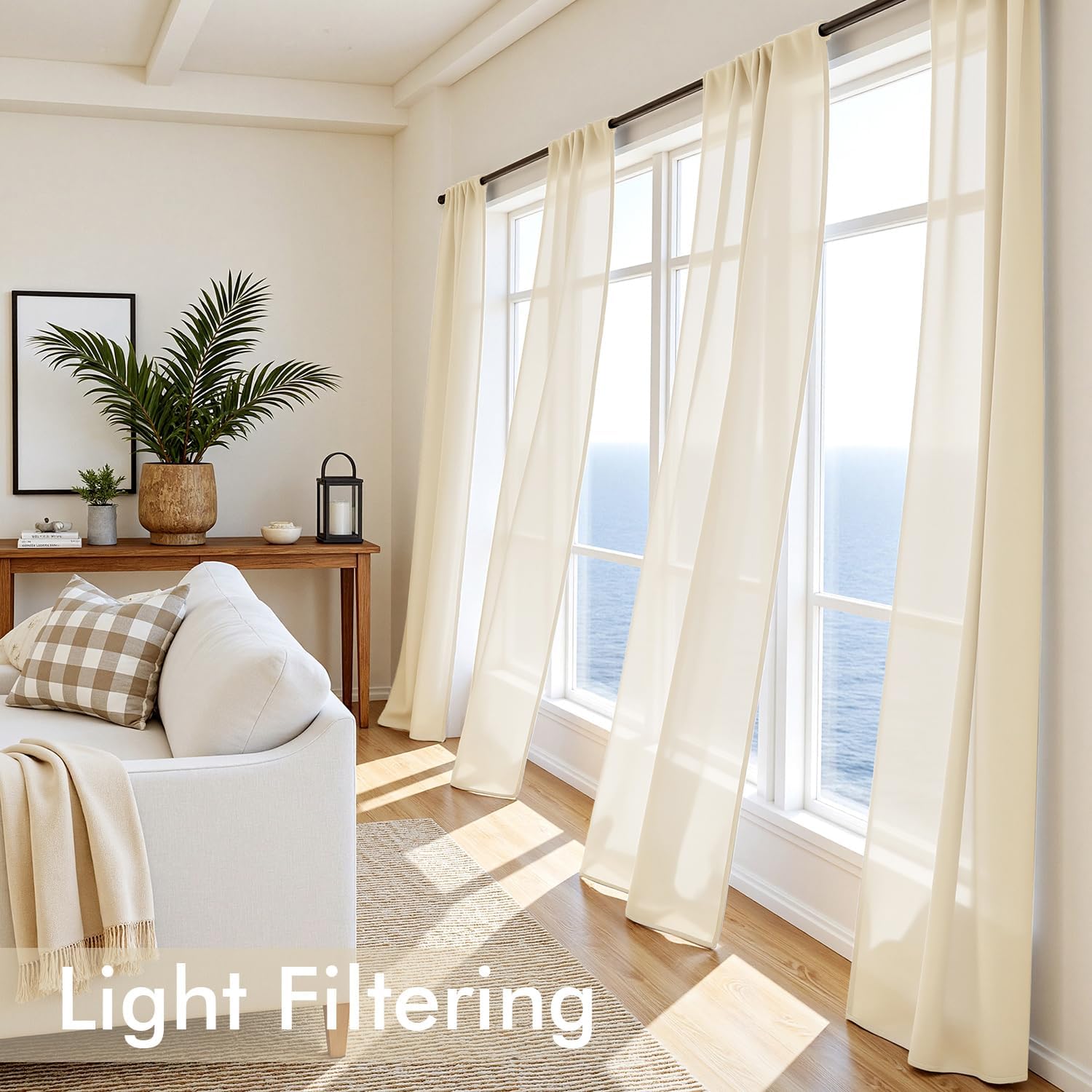 MIULEE Butter Cream Sheer Curtains 84 Inches Long, 4 Panels Set, Rod Pocket Voile Drapes Light Filtering and Semi Transparent, Elegant Window Treatments for Bedroom Living Room,42 x 84 Inches