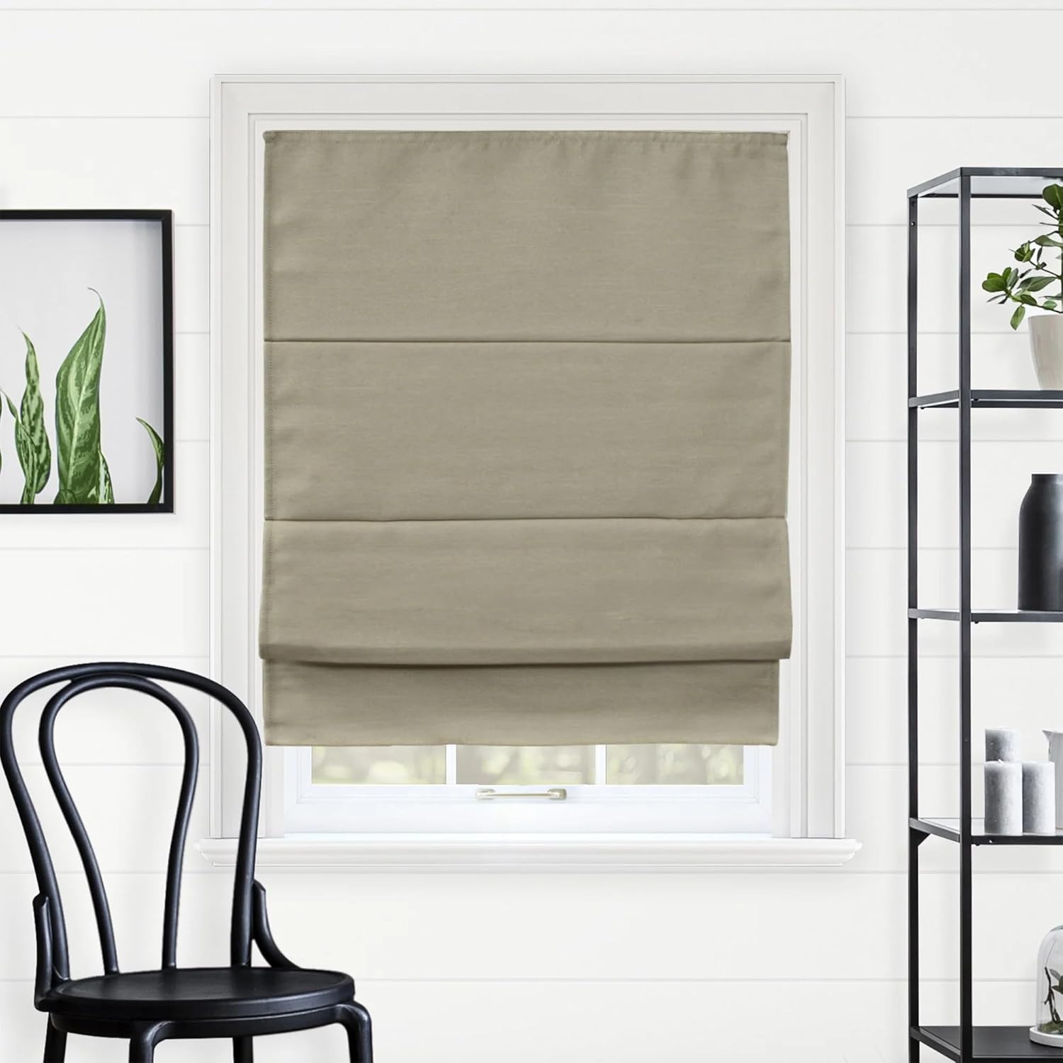 CHICOLOGY - RMBF2764 Cordless Roman Shades Cross-Hatched Modern Fabric Cascade Window Blind Treatment, 27"W X 64"H, Belgian Flax (Privacy & Light Filtering)