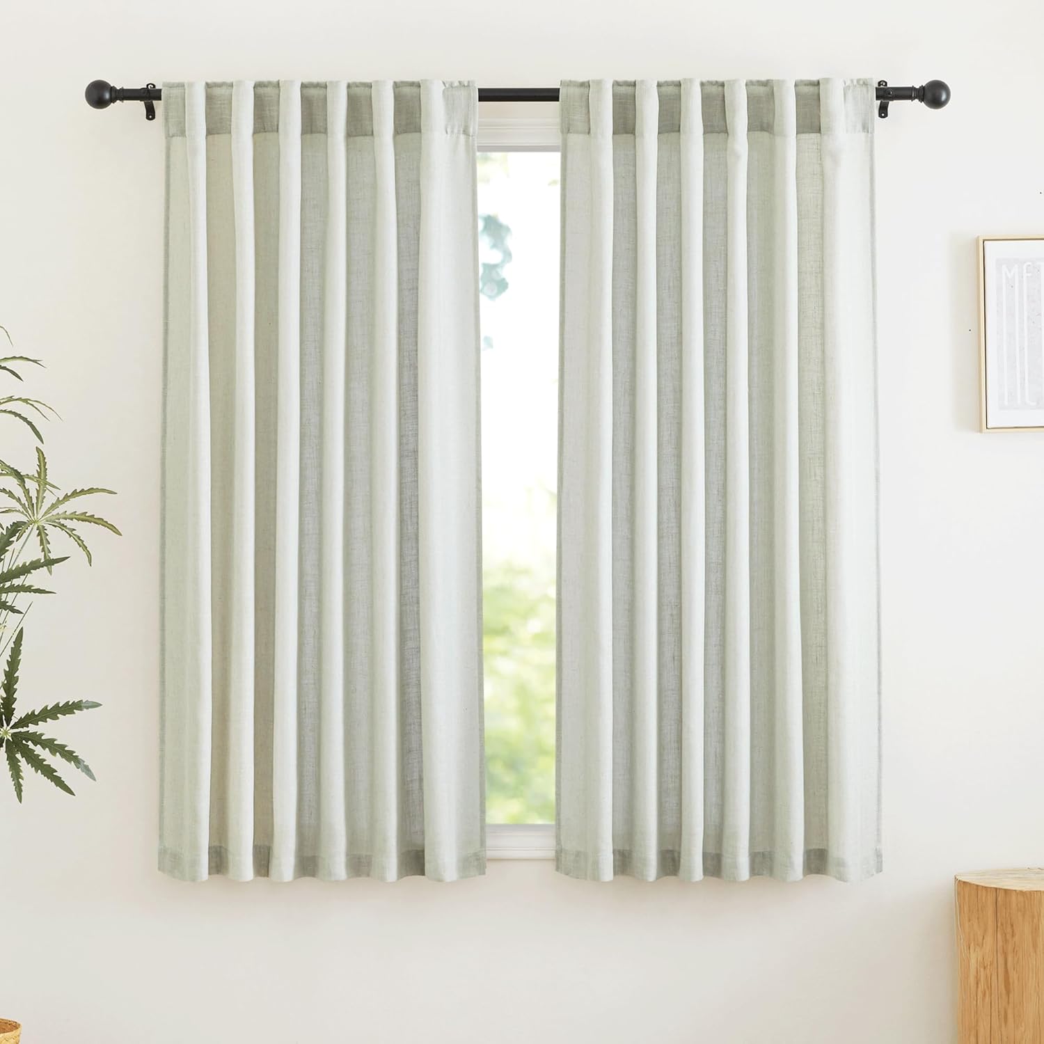 RYB HOME Linen Sheer Curtains for Living Room Textured Semi Sheer Curtains Large Window Treatment for Bedroom Patio Door, White, 52 inch Width x 108 inch Length, 2 Panels