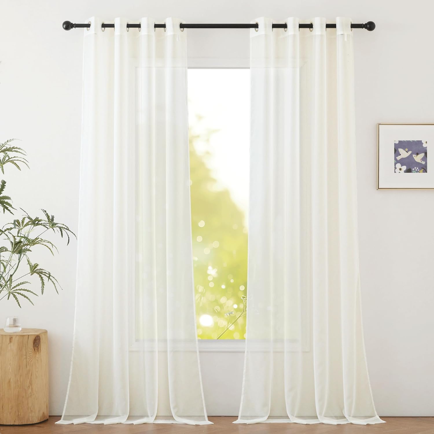 NICETOWN Living Room Window Curtains Sheer Textured 84" Long, Grommet Casual Voile Sheer Airy Window Treatments for Sliding Door, 140" Wide Total 2 Panels, White