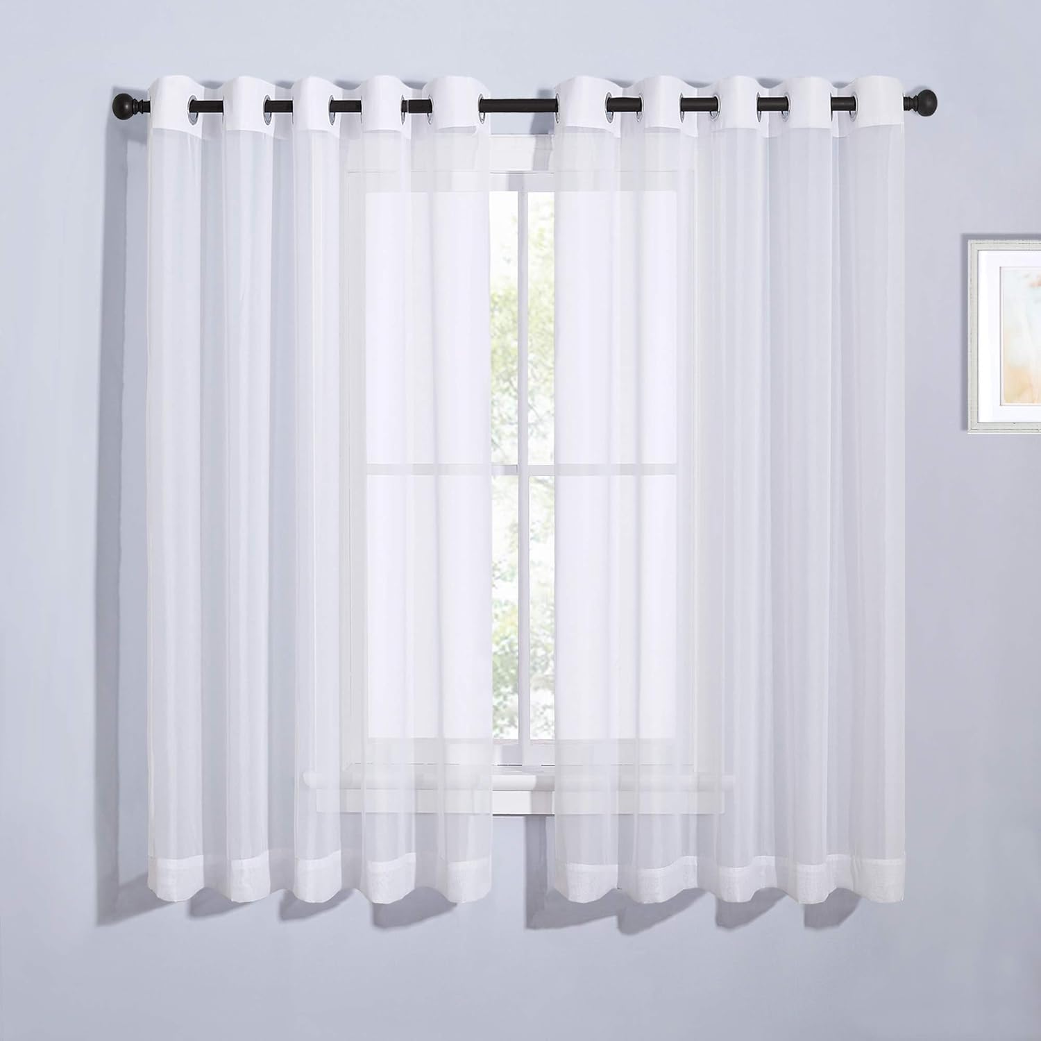 NICETOWN Living Room Window Curtains Sheer Textured 84" Long, Grommet Casual Voile Sheer Airy Window Treatments for Sliding Door, 140" Wide Total 2 Panels, White