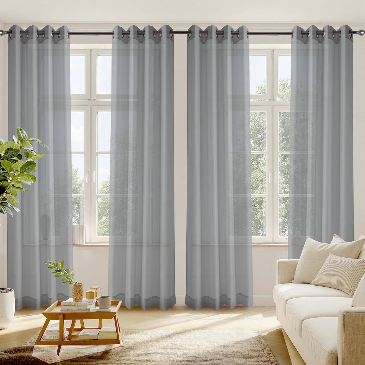RYB HOME White Sheer Curtains 96 inches Long 4 Panels Set for Living Room, Light Filtering Voile Window Drapes with Grommet for Bedroom, W 54" x L 96"