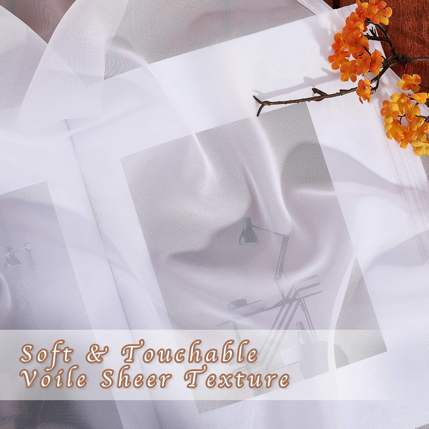 NICETOWN Living Room Window Curtains Sheer Textured 84" Long, Grommet Casual Voile Sheer Airy Window Treatments for Sliding Door, 140" Wide Total 2 Panels, White